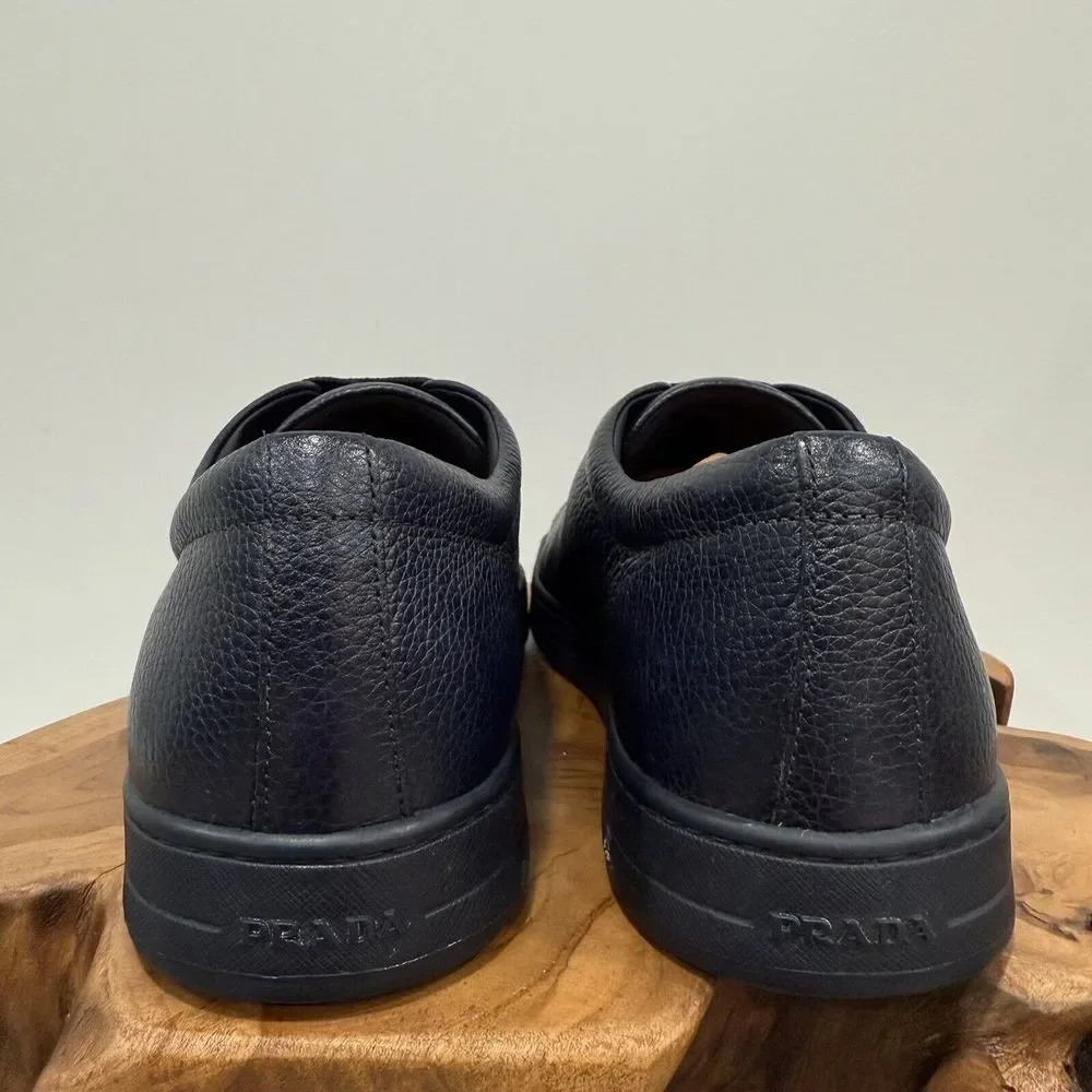 LUXURY PRADA SNEAKERS SHOES BLACK BUFFALO SKIN NAVY BLUE MEN'S 9.5 US 10.5 - Picture 6 of 14